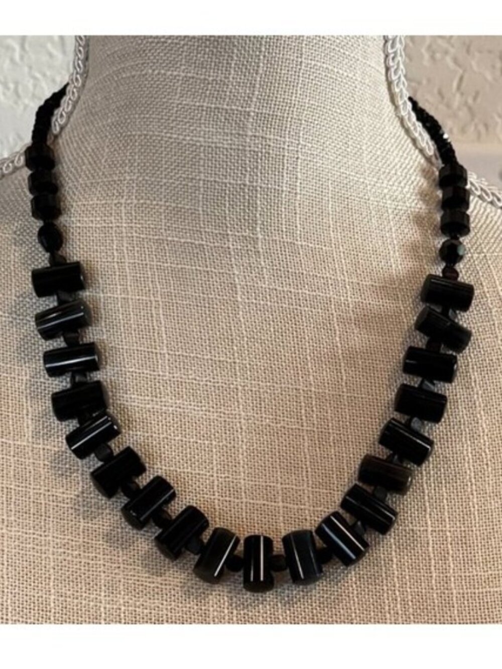 Black Acrylic Geometric Beaded Statement Necklace